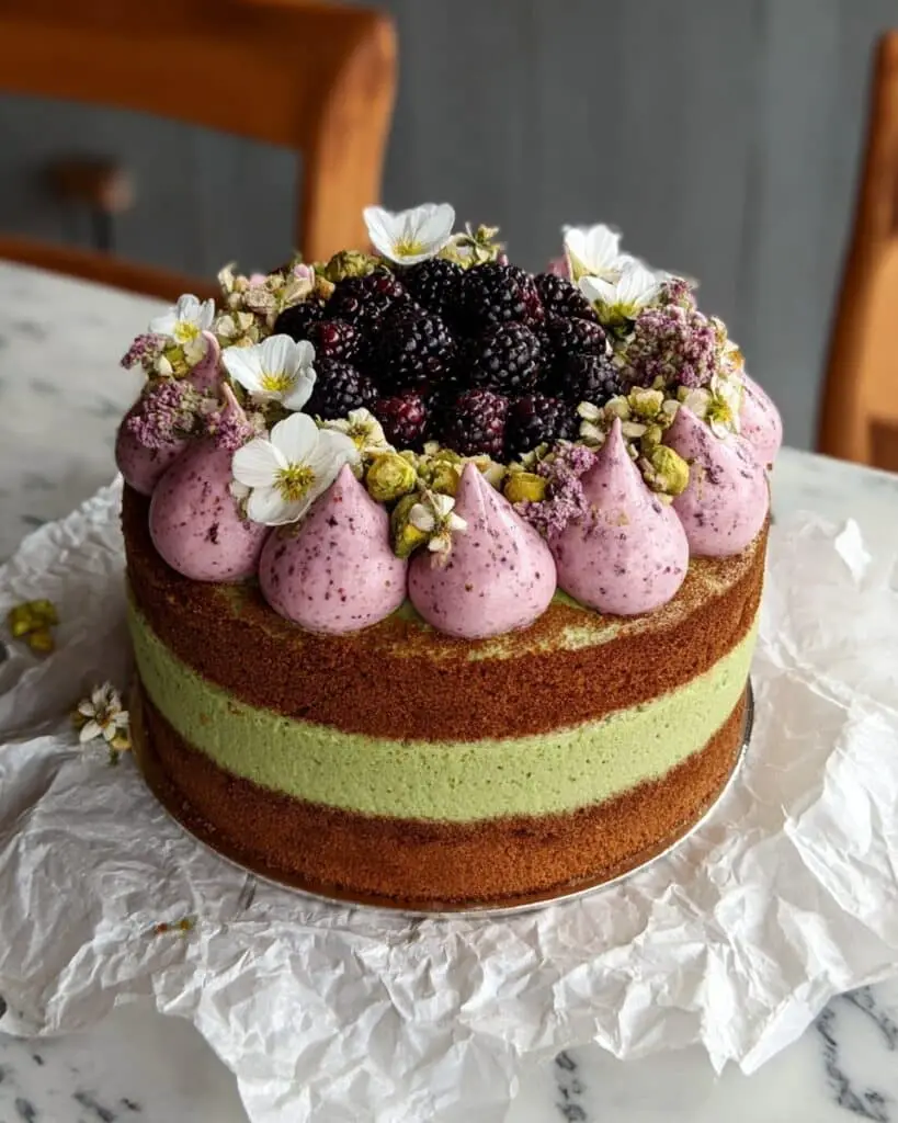 Pistachio and Blackberry Olive Oil Cake