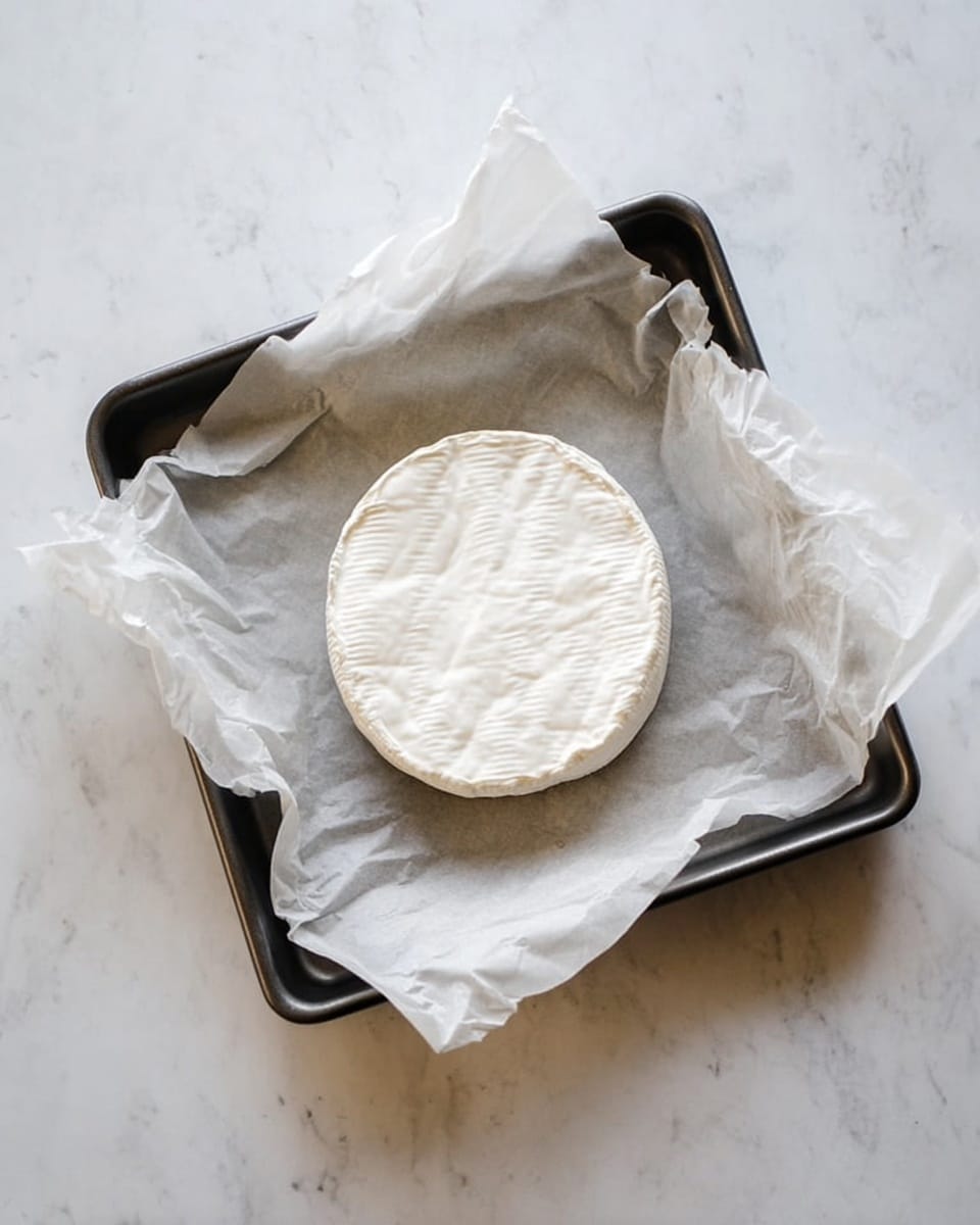 The image shows a white plate with a single round piece of soft white cheese as the base layer. On top, there is a thick topping made of dark red dried fruits mixed with small bright red pomegranate seeds and crushed light brown nuts, covering the cheese completely and spilling onto the plate. The plate has a pool of dark syrup encircling the cheese and topping, adding a glossy finish. The background is a white marbled surface. Photo taken with an iphone --ar 4:5 --v 7