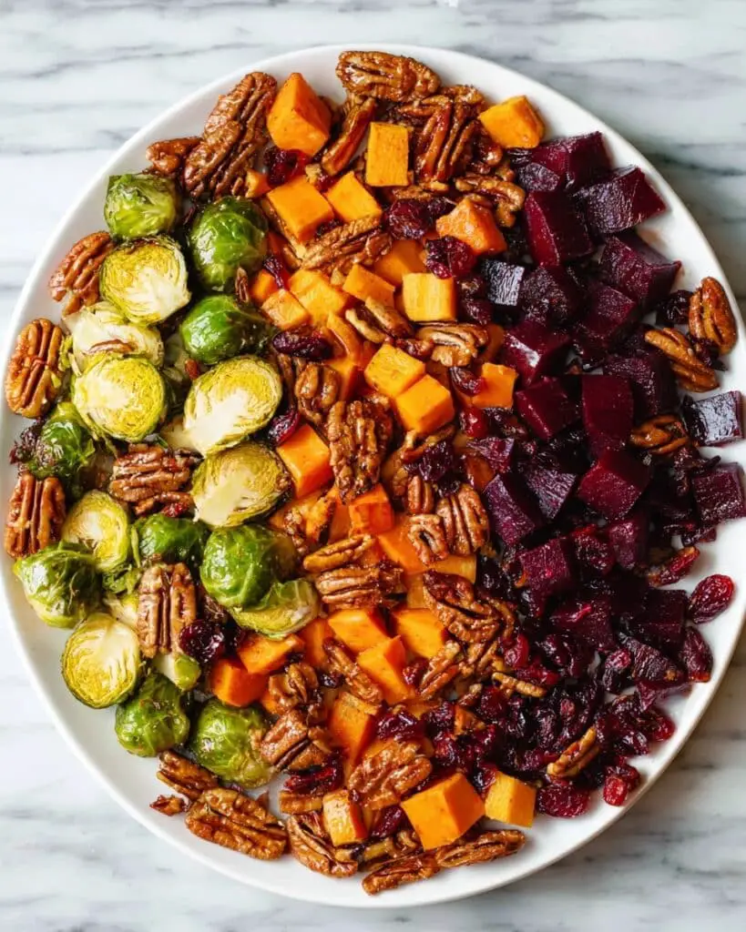 Winter Vegetable Salad with Roasted Butternut Squash, Brussels Sprouts, and Beets Recipe