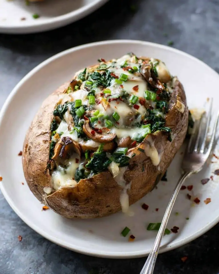 Healthy Vegan Baked Potato Loaded with Mushrooms and Cheese Recipe