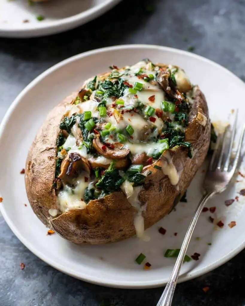 Healthy Vegan Baked Potato Loaded with Mushrooms and Cheese Recipe