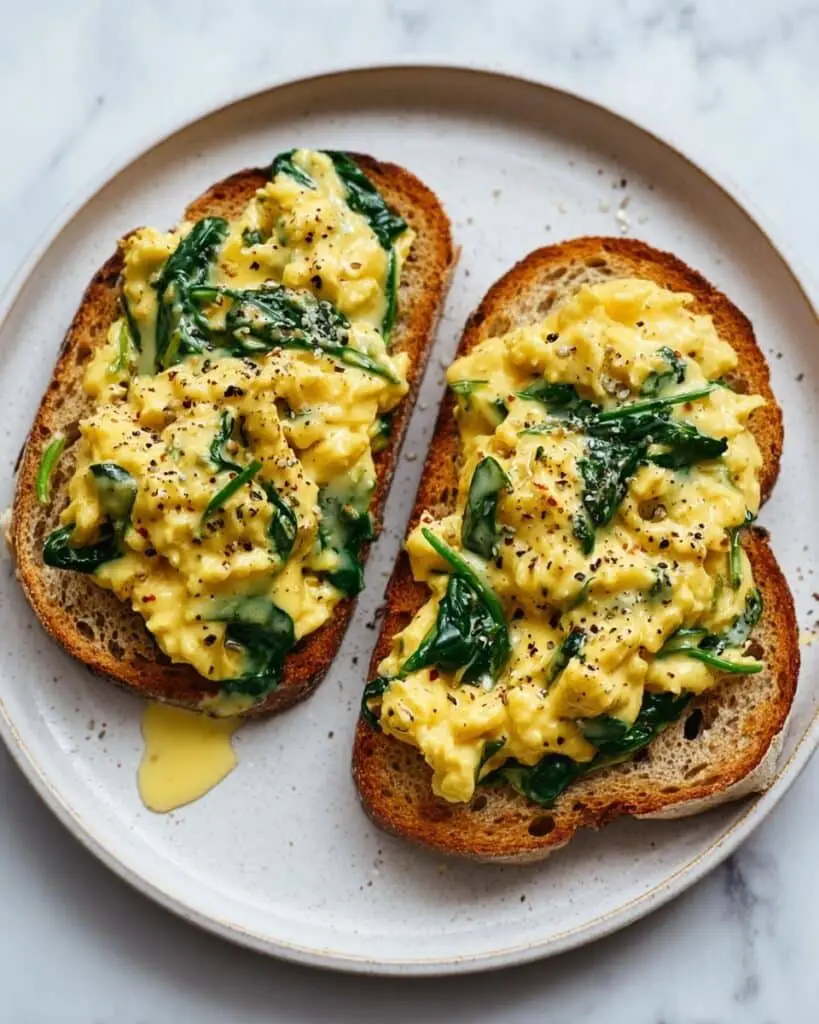 10-Minute Mushroom Spinach Scrambled Eggs (High-Protein) Recipe