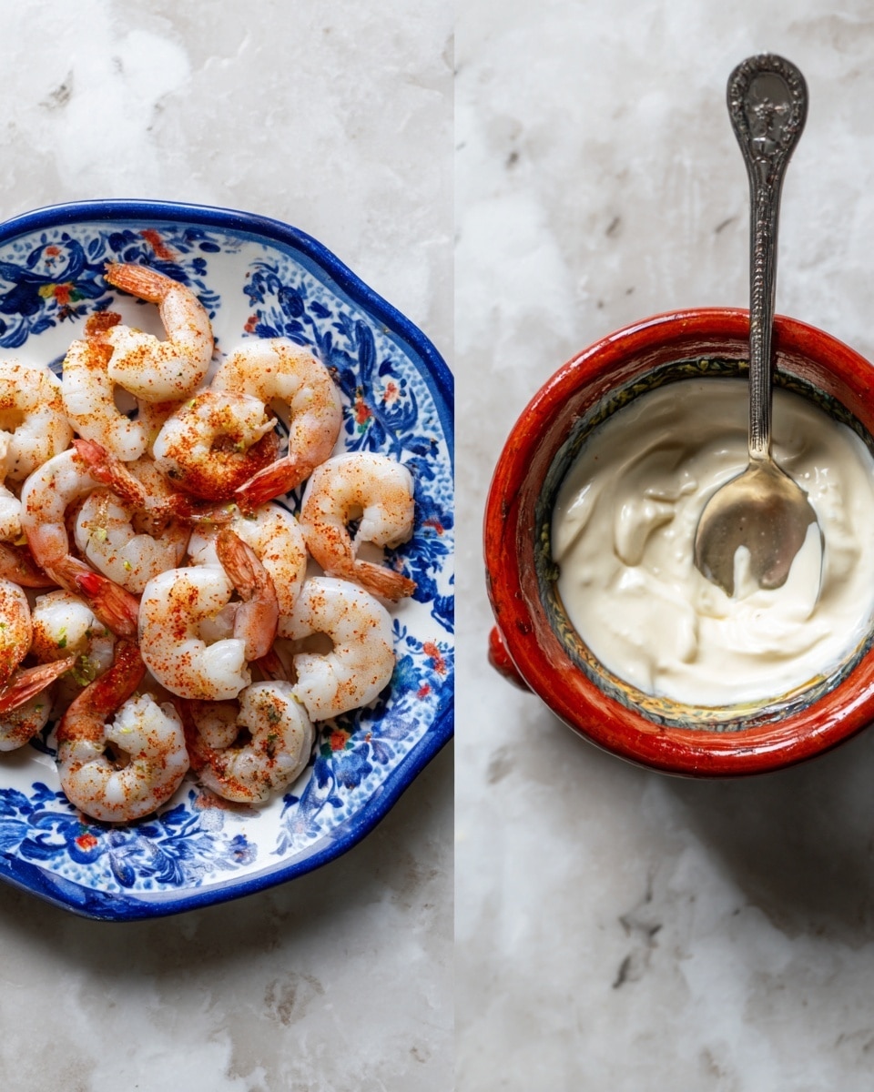 The image shows two white bowls on a white marbled surface. On the left side, a bowl contains a dark brown sauce mixed with herbs, seeds, and small bits of garlic floating on top. The bowl has a scalloped edge with a subtle pattern. On the right side, another bowl holds a colorful mix of chopped green zucchini pieces and red bell pepper chunks, with some light shining on the vegetables, making their freshness stand out. A silver spoon is inside the bowl resting on the side. Photo taken with an iphone --ar 4:5 --v 7