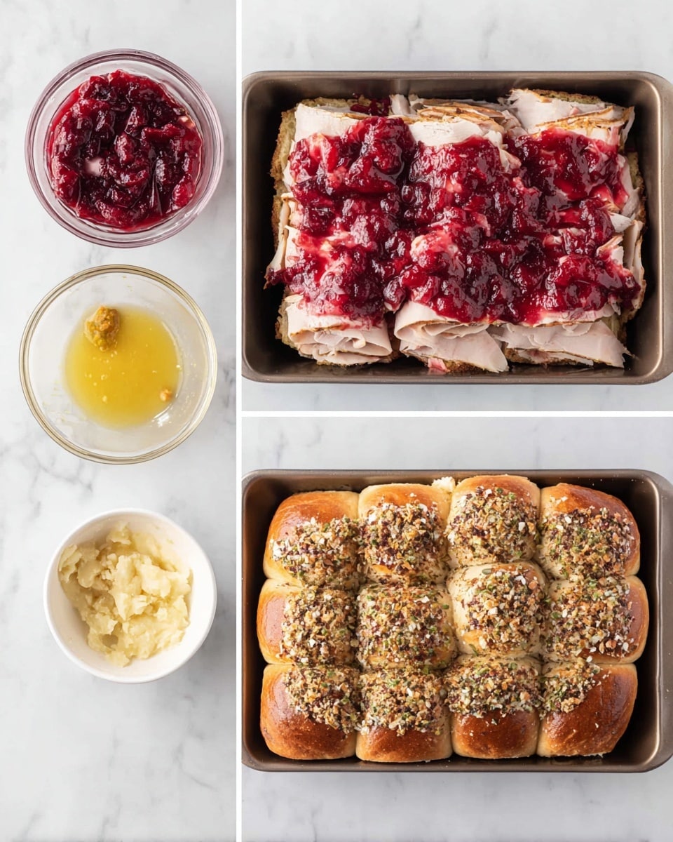 A close-up view shows a small sandwich placed on a stack of four white plates, set on a white marbled surface. The sandwich has a soft, golden brown bun topped with black and yellow seasoning crumbs. Inside, there are several layers of light pink sliced meat with visible texture and a small layer of dark red sauce. The sandwich looks lightly toasted and slightly fluffy showing details of the bread’s crust and soft inside. In the background, there are three more similar sandwiches blurred lightly. Photo taken with an iphone --ar 4:5 --v 7