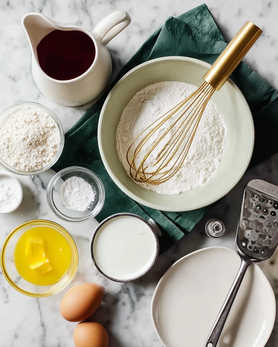 A white bowl filled with a bubbly, light beige dough mixture that has some dry flour visible on the surface. A woman's hand holds the bowl steady on the left side while another woman's hand stirs the dough with a gold whisk with a light wooden handle on the right side. Above the bowl, a small green bowl contains white coarse salt, and a small clear glass bowl is nearby, placed on a white marbled surface. A folded light beige cloth is on the top right corner. photo taken with an iphone --ar 4:5 --v 7