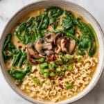 Creamy Ramen Noodles with Garlic, Mushrooms, and Egg Recipe