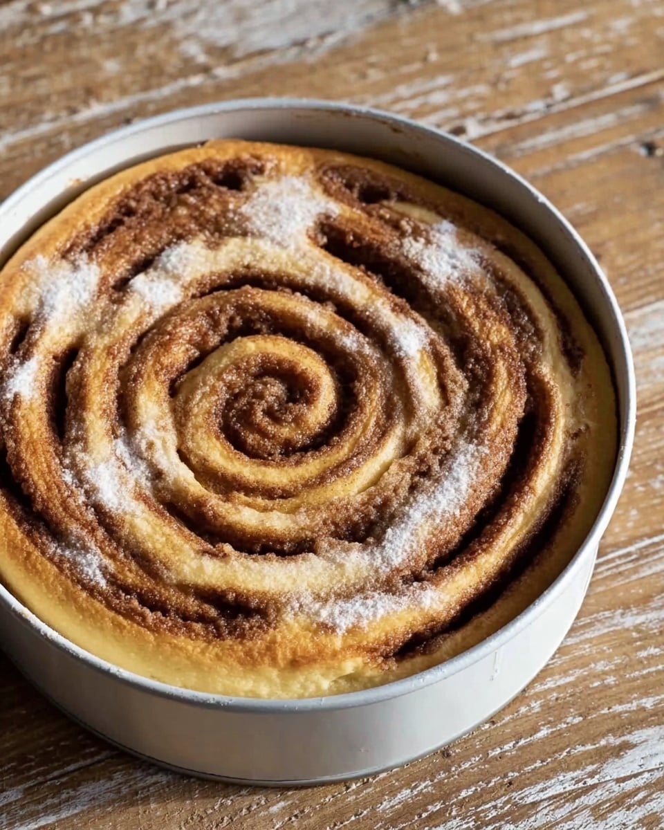 A round cake with three clear layers sits on a white plate on a white marbled table. The bottom layer is a firm, light brown crust. The middle layer is thick, smooth, and creamy in an off-white color. The top layer is a dark brown spiral that starts from the center and winds outward, with a dusting of fine white powder on top. The spiral has a slightly rough texture that contrasts with the smooth middle layer. Photo taken with an iphone --ar 4:5 --v 7