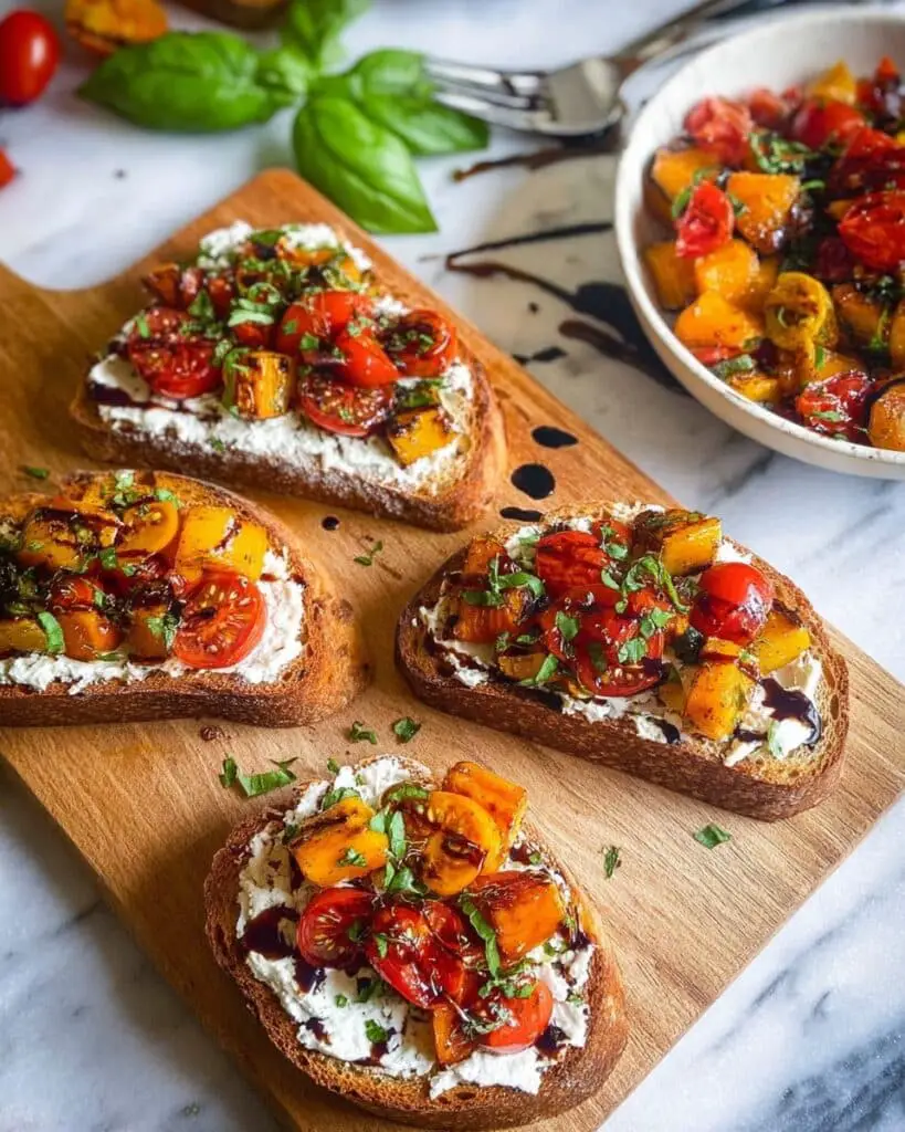 Burrata Bruschetta with Peaches and Tomatoes Recipe