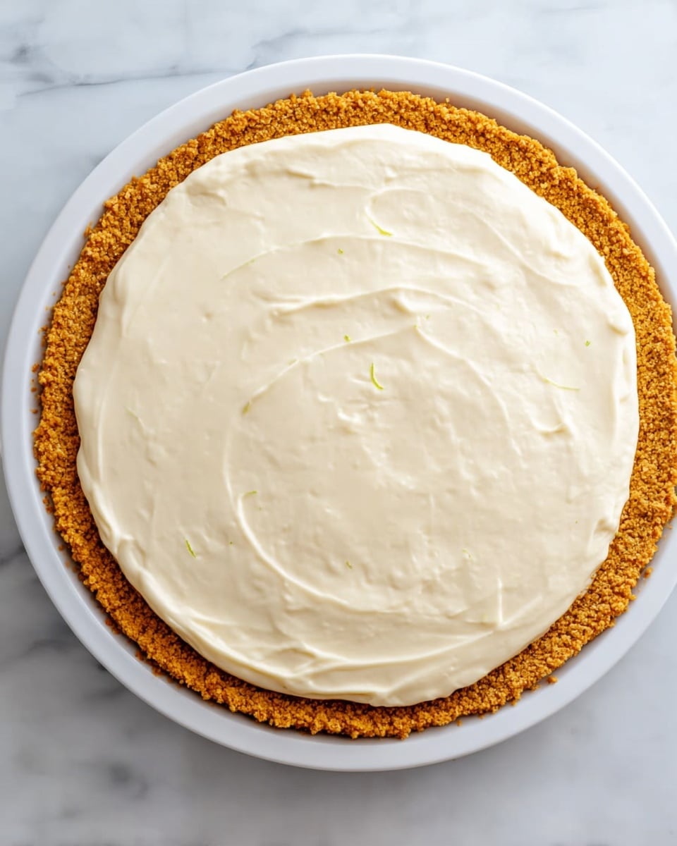 A slice of creamy lime cheesecake sits on a white plate with a crumbly brown base layer, a thick pale yellow cream cheese layer in the middle, and a smooth top layer sprinkled with lime zest. The top edge of the slice is decorated with dollops of white whipped cream, each topped with bright red raspberries, small green lime wedges, and fresh green mint leaves. Around the plate are small slices of strawberries, lime wedges, and extra mint leaves. A silver fork lies on the plate beside the cheesecake. The background shows a white marbled surface. Photo taken with an iphone --ar 4:5 --v 7