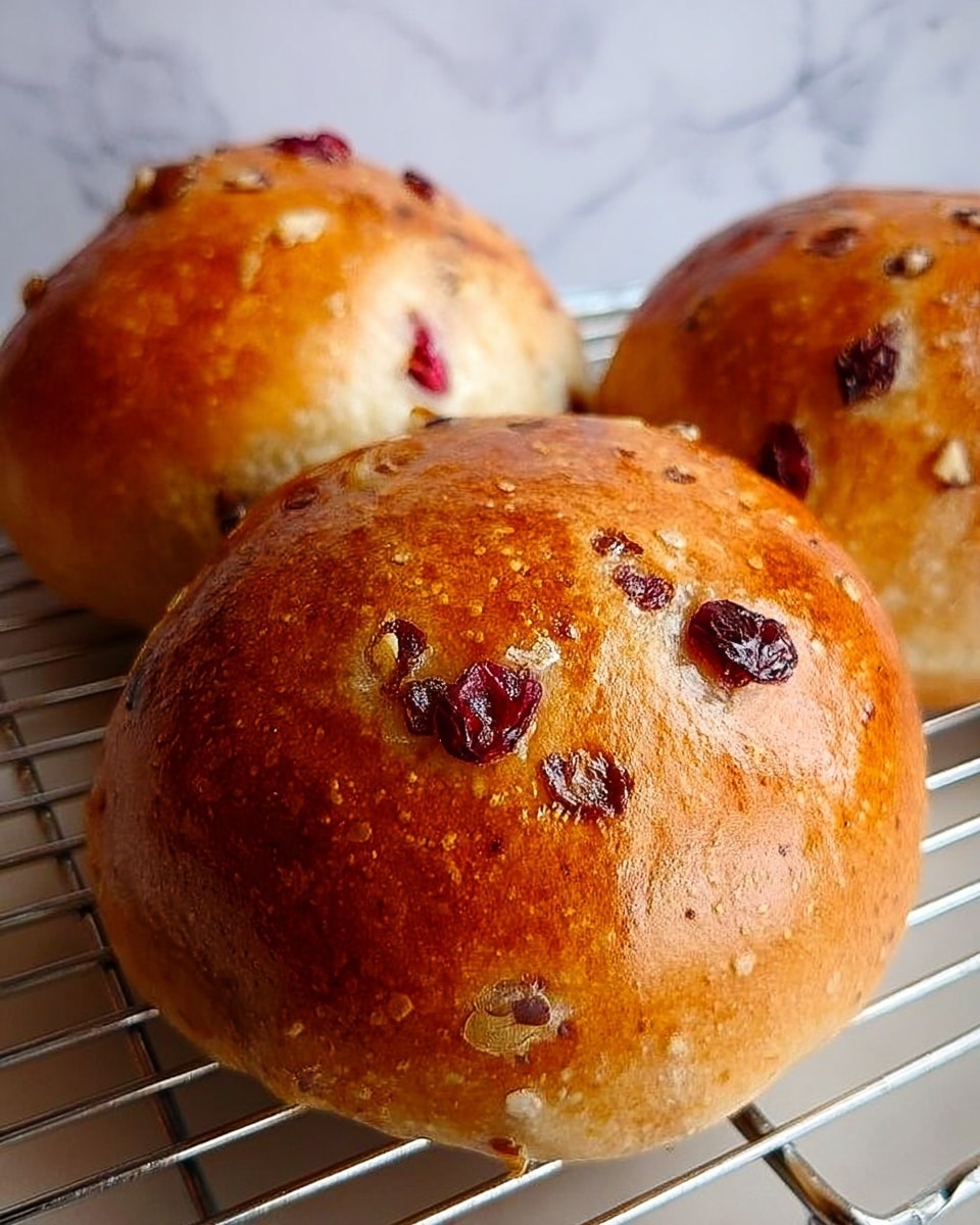 A round basket lined with a white cloth holds nine shiny brown bread rolls, each with a smooth, glossy surface and a slight golden tint. The bread rolls are slightly uneven but round, with some showing small dark spots from added ingredients like dried fruit. The basket rests on a white marbled surface with a purple cloth partially visible underneath. The texture of the bread looks soft and fresh, and the arrangement fills the basket evenly. photo taken with an iphone --ar 4:5 --v 7