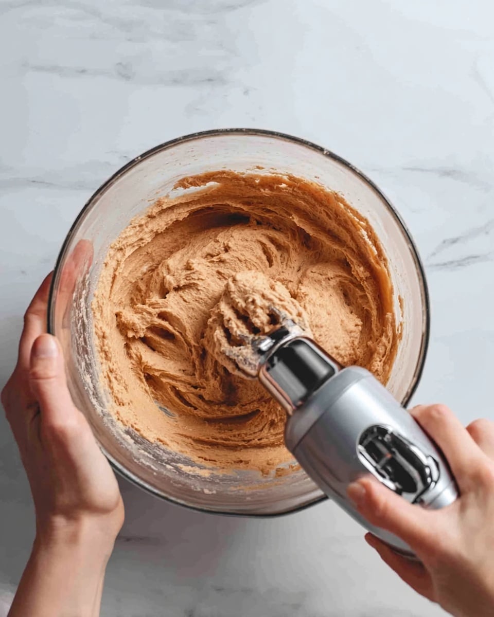 A white bowl is filled with about ten rough, round scoops of dark brown chocolate dough that have a textured, uneven surface. The bowl has traces of chocolate dough smudged along the inside edges. Around the bowl on a white marbled surface, there is some white flour scattered in a circle shape, pieces of dark chocolate, and a few whole hazelnuts spread out randomly. Photo taken with an iphone --ar 4:5 --v 7