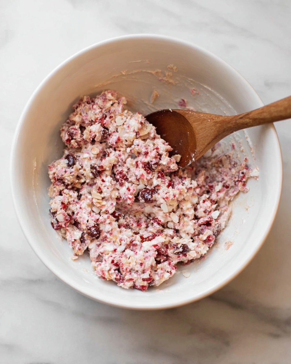 The image shows a circular ring made of pastry dough wrapped around a filling of ground meat mixed with small bits of green herbs and red pieces, arranged on white baking paper over a white marbled surface. The dough is pale and smooth, folded over the filling in segments that reveal the meat inside, and sprinkled lightly with small black seeds. The ring is placed in the center with a space in the middle, making it look like a flower made of meat-filled dough segments. Photo taken with an iphone --ar 4:5 --v 7