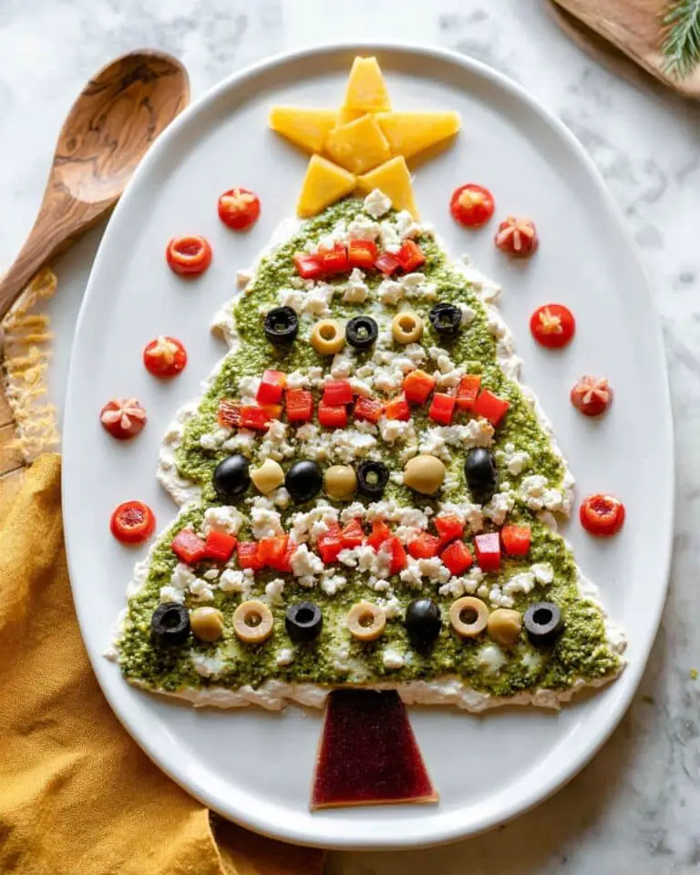 Tree-Shaped Cannellini Bean Dip with Pesto and Veggie Toppings Recipe