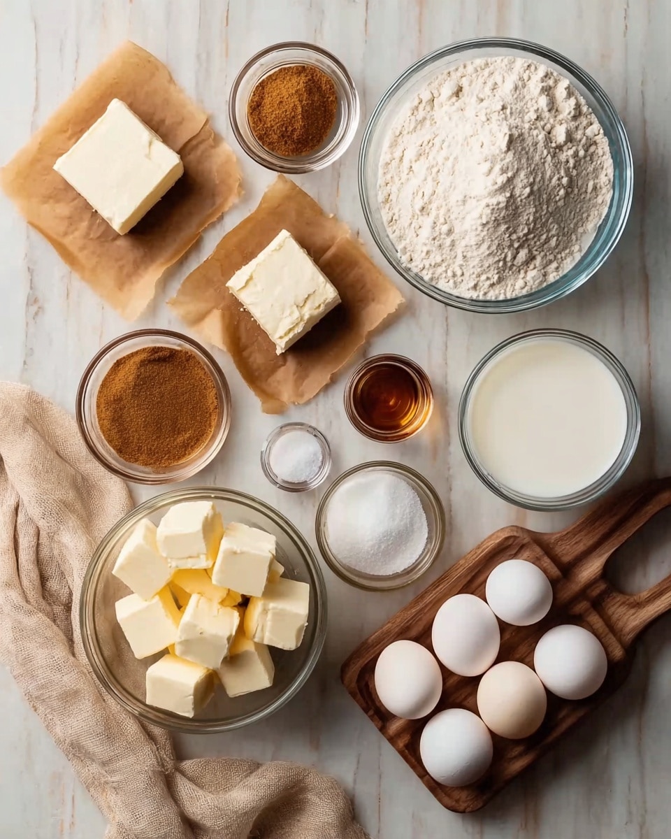 A round cinnamon roll cake in a white metal baking pan is shown from above. It has a spiral pattern with swirls of light golden brown dough and darker cinnamon sugar, topped with a light dusting of white sugar that adds texture on top. The cake sits on a white marbled surface with a wooden texture visible in the background. The edges of the cake are a deeper golden brown, emphasizing the soft, thick layers inside. photo taken with an iphone --ar 4:5 --v 7
