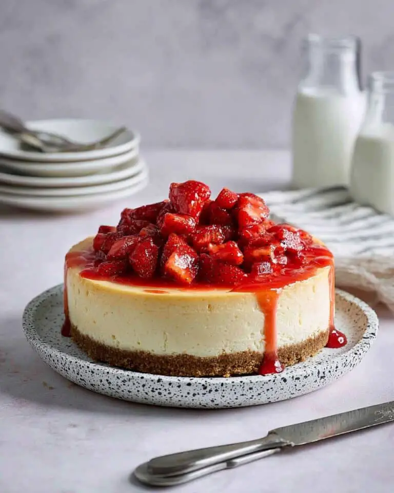 Rich and Creamy New York Cheesecake with Fresh Strawberry Topping Recipe
