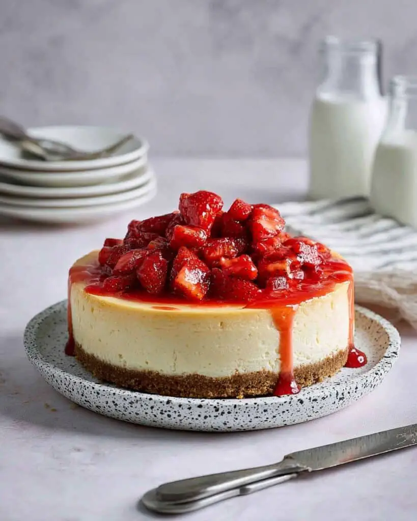 Rich and Creamy New York Cheesecake with Fresh Strawberry Topping Recipe