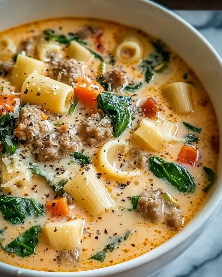 Cozy Creamy Parmesan Italian Sausage Ditalini Soup