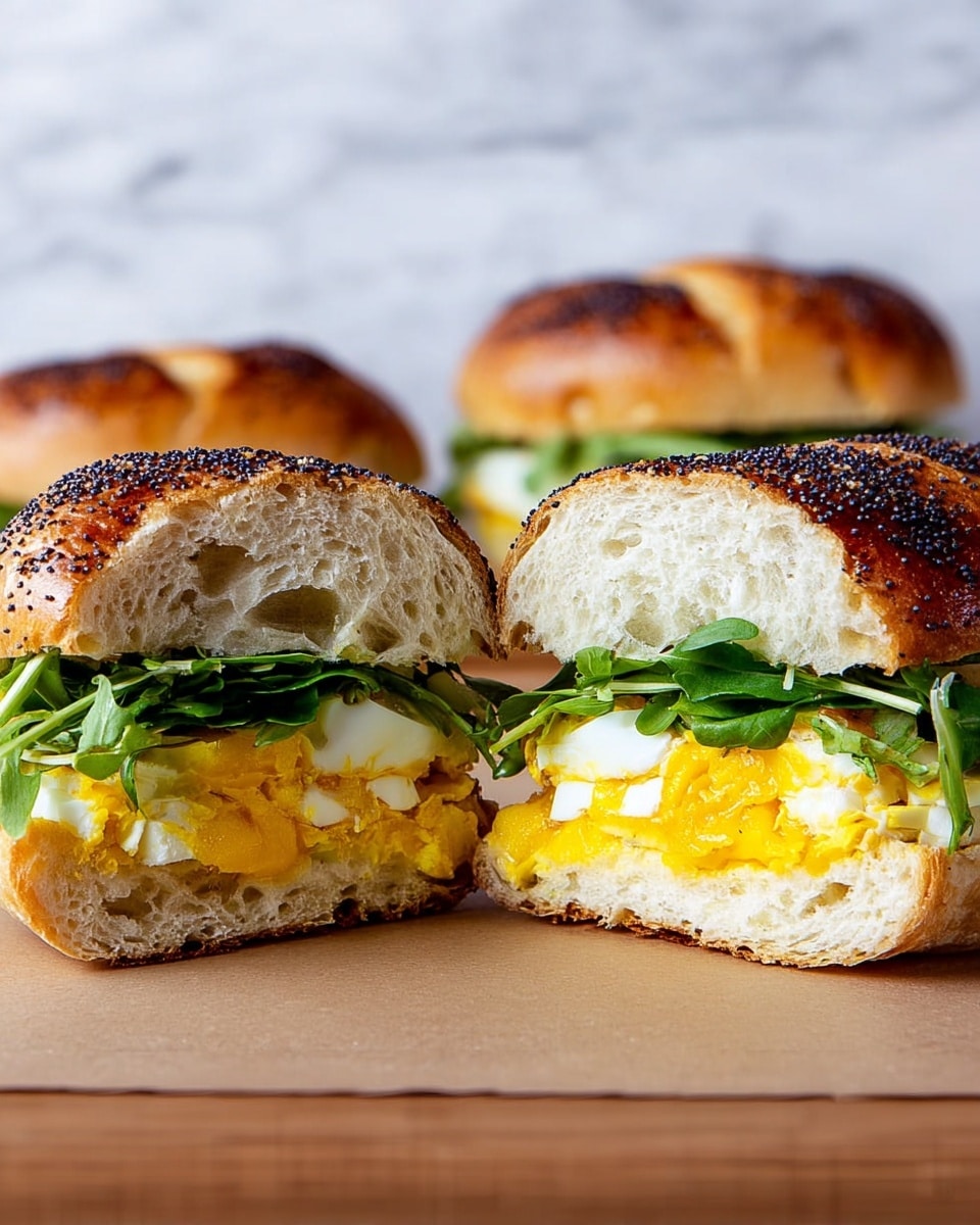 Sliced Egg Sandwich with Mustard and Arugula Recipe