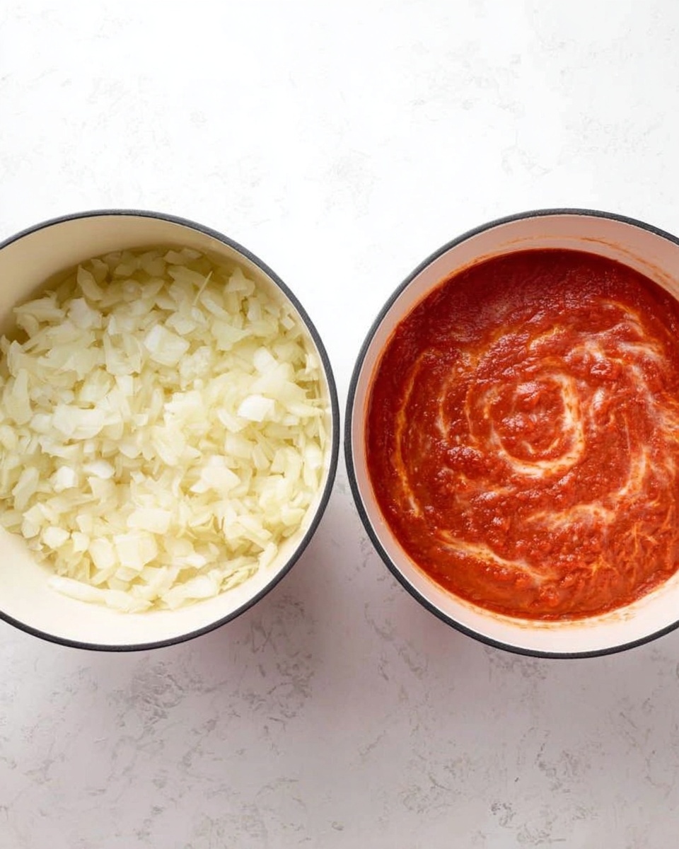 A large white bowl filled with smooth orange-red tomato soup, topped with a swirl of white cream, red chili flakes, and small green basil leaf pieces scattered on top. A silver spoon rests inside the bowl, partially dipped in the soup. Near the bowl, two small white dishes hold extra chopped green herbs and red chili flakes. In the upper left corner, a small white bowl is filled with golden brown grilled cheese sandwich pieces. The background is a white marbled surface with a light beige cloth napkin partly visible under the soup bowl. photo taken with an iphone --ar 4:5 --v 7