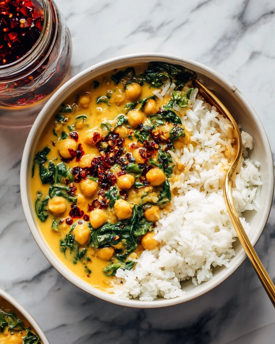 Chickpea Curry with Spinach and Rice Recipe