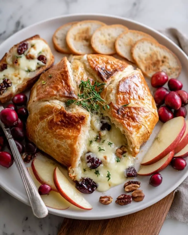 Brie en Croûte with Cranberries, Nuts, and Thyme Recipe