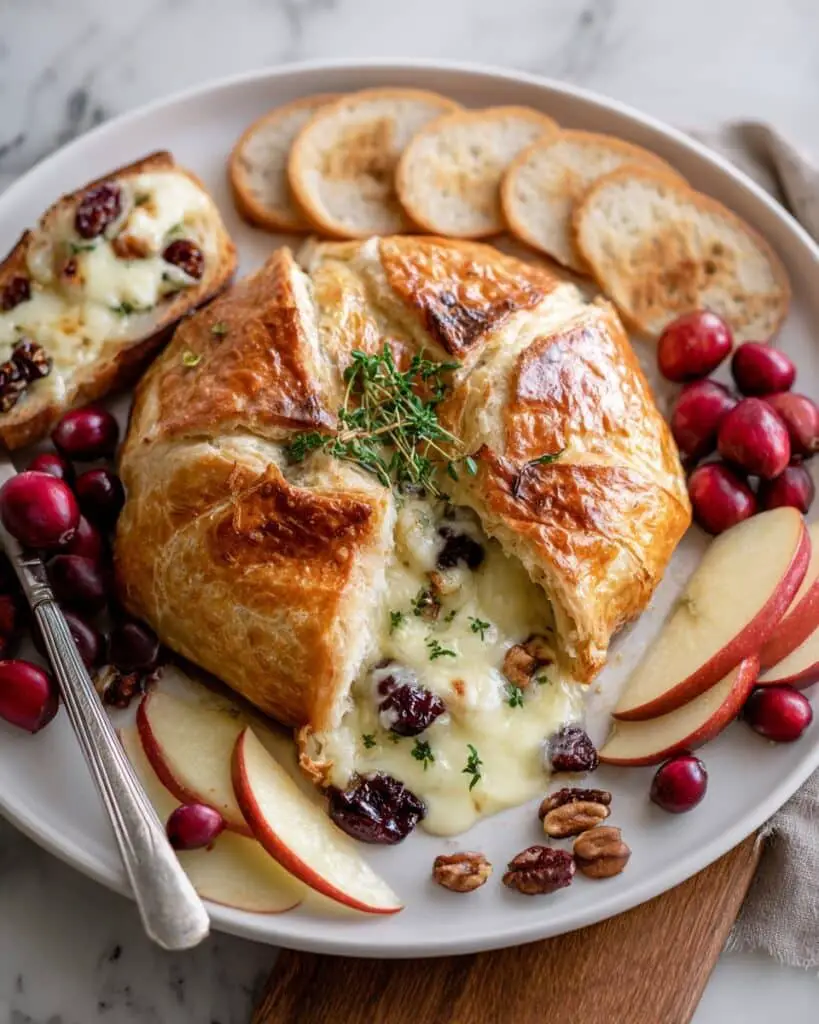 Brie en Croûte with Cranberries, Nuts, and Thyme Recipe