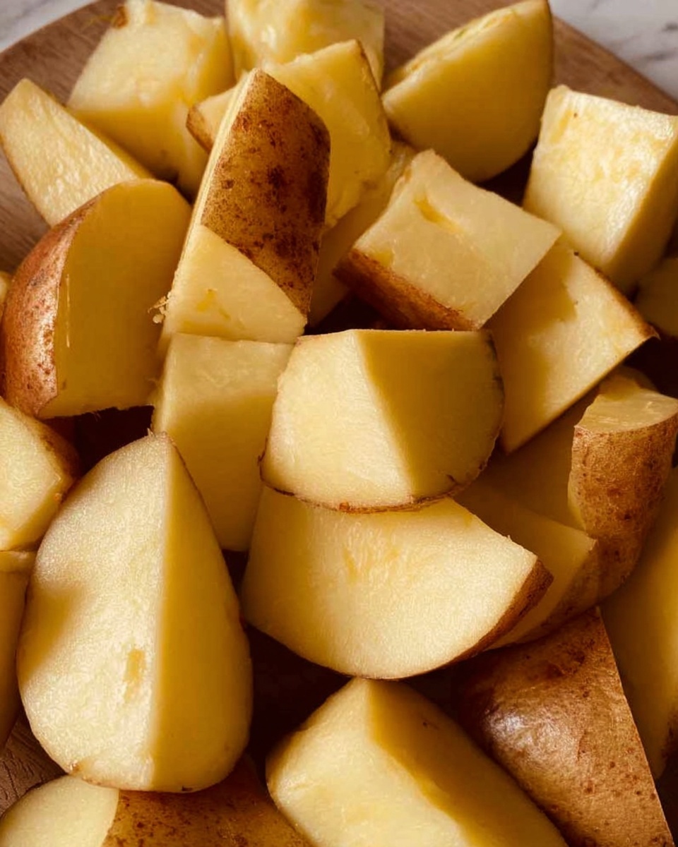 The image shows a clear glass bowl filled with two main layers of food placed side by side. On the left side, there is a creamy, pale yellow mashed mixture with green leafy bits and small green pieces mixed throughout, giving it a textured and fresh look. On the right side, there is a rich, dark brown stew with chunks of tender meat, whole cooked onions with green garnish on top, and orange carrot pieces, all coated in a thick sauce. Some finely chopped green onions are sprinkled over the stew for extra color. The bowl is placed on a wooden surface with green leaves in the background. Photo taken with an iphone --ar 4:5 --v 7
