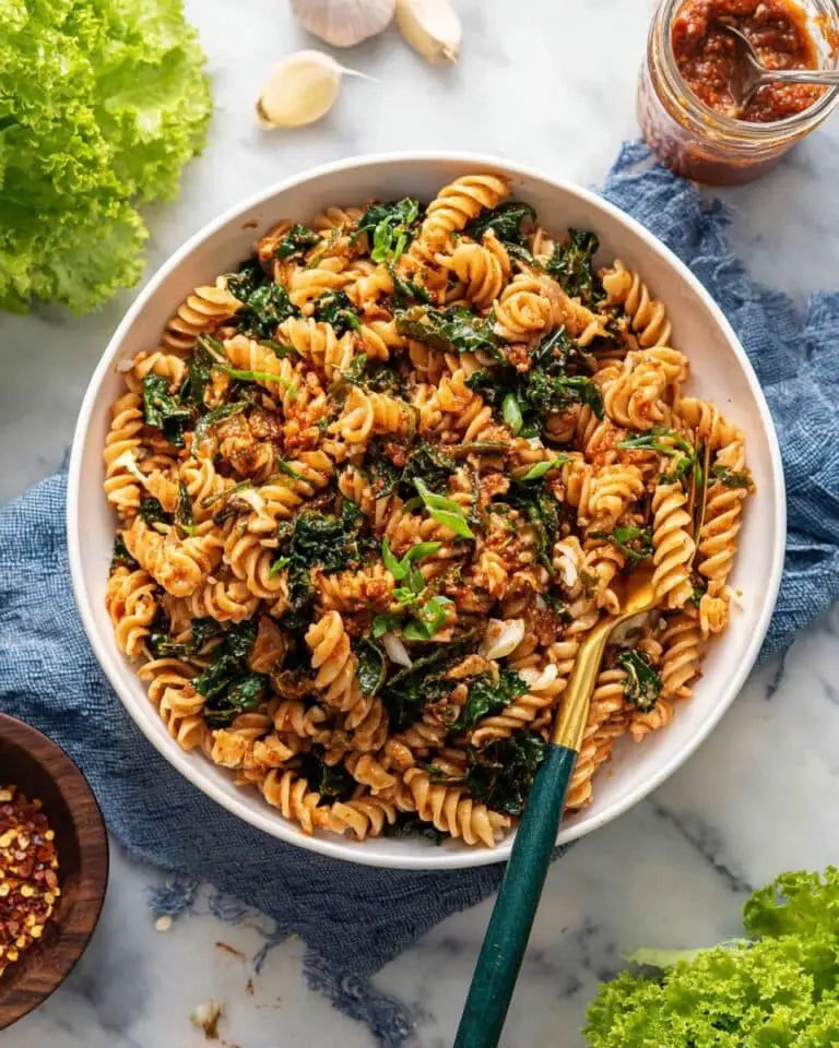 Red Pesto Pasta with Chili Kale Recipe