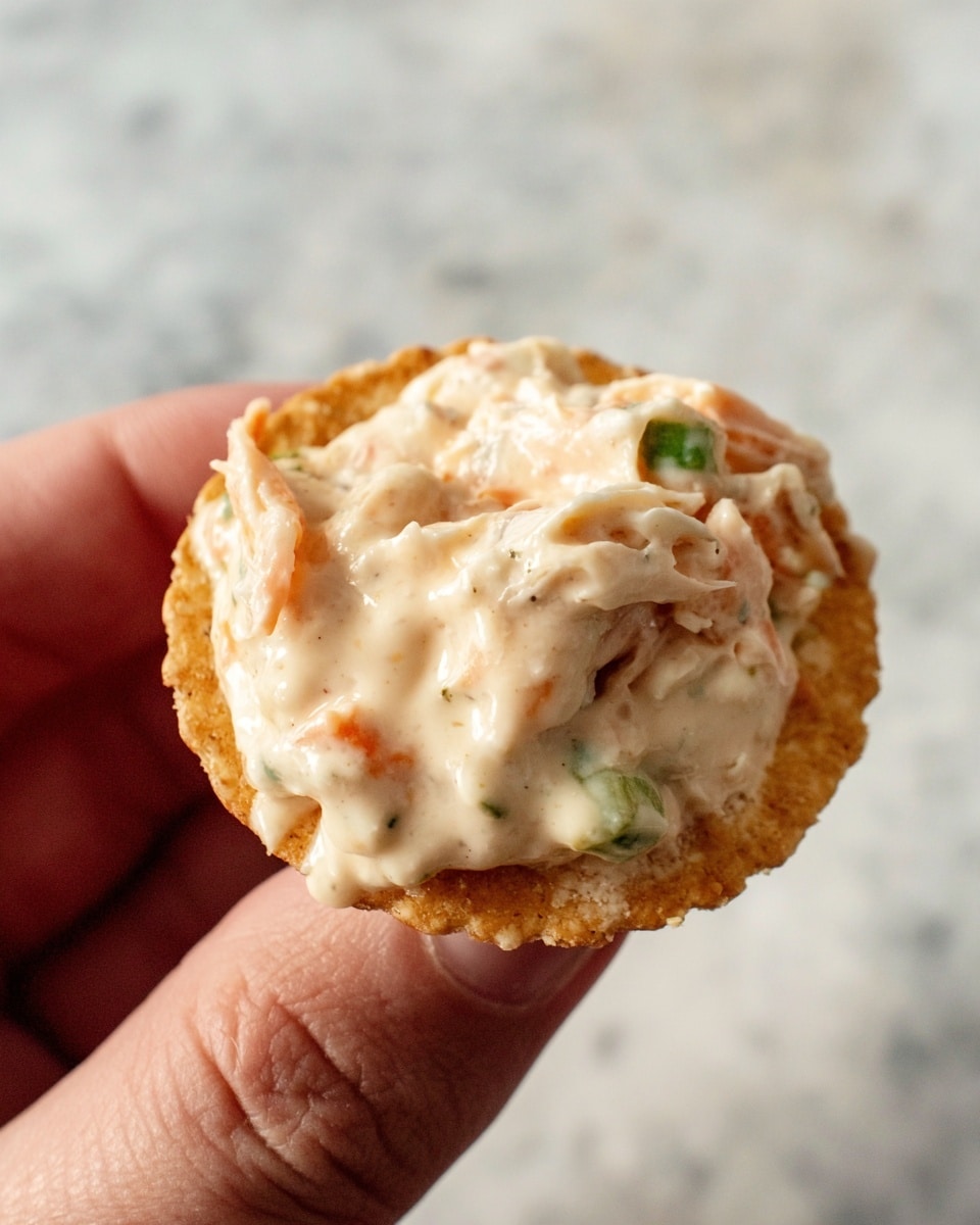 The image shows ten golden-brown, crispy cups filled with creamy, light orange salad that has visible small chunks of vegetables and seafood, topped with small black sesame seeds. The cups are arranged neatly in two rows on white crinkled paper placed over a white marbled surface. The salad filling has a smooth, glossy texture with some small green herb pieces scattered inside. The overall look is fresh and inviting, with a mix of crunchy and creamy textures. Photo taken with an iphone --ar 4:5 --v 7