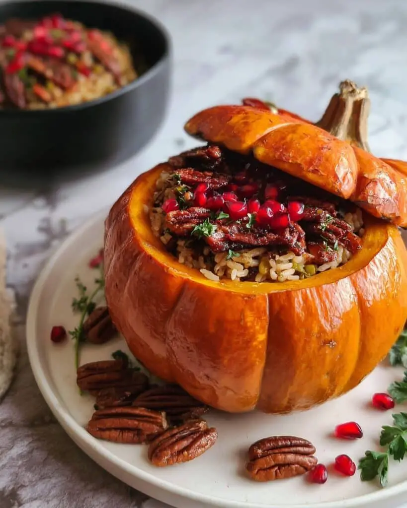 Stuffed Pumpkin with Mushroom Rice and Cranberries Recipe