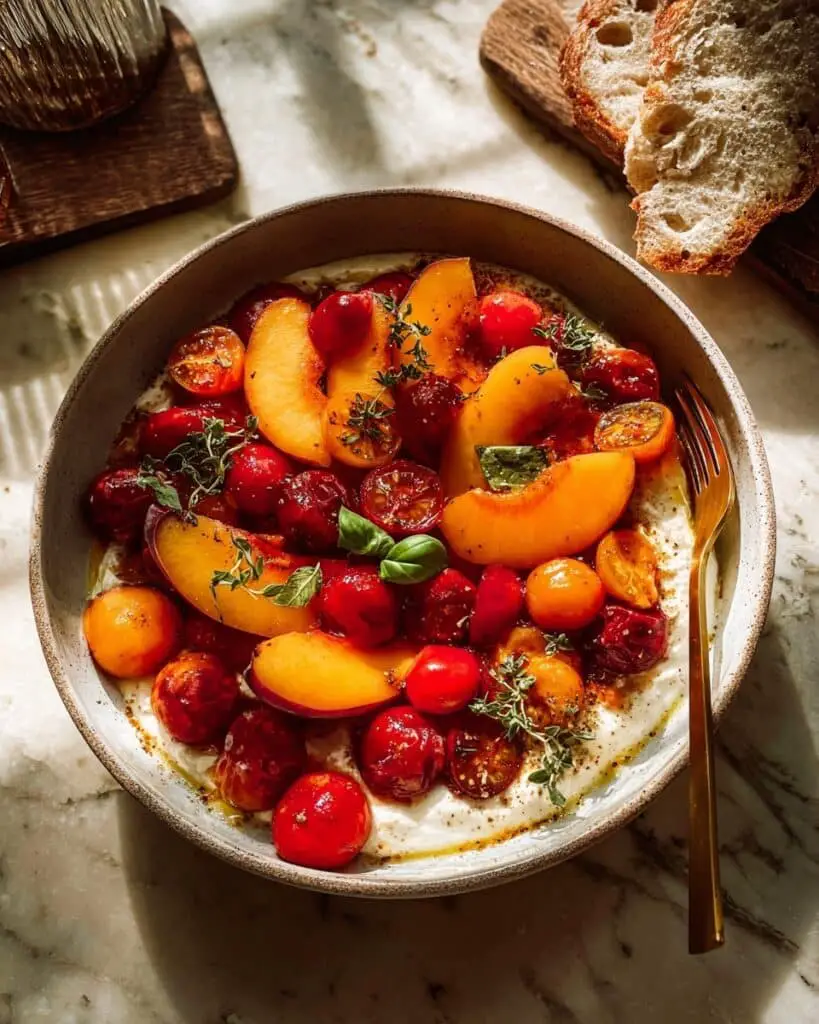 Tomato Peach Caprese with Herbed Brown Butter Recipe