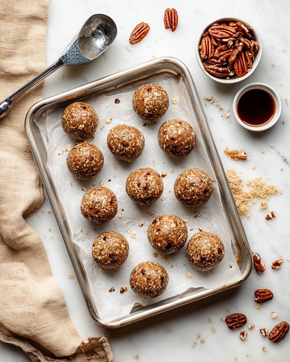 A clear bowl filled with different ingredients placed on a white marbled surface. Inside the bowl, there are four main layers: dark brown pecans at the bottom right, light beige rolled oats on the top left, a small pile of brown cinnamon powder near the oats, and several large, dark brown dates on the upper right. Near the dates, there is a small amount of white salt. The bowl has a white handle at the top with a black center piece in the middle of the bowl. A beige cloth is partially visible on the lower left edge of the image. Photo taken with an iphone --ar 4:5 --v 7