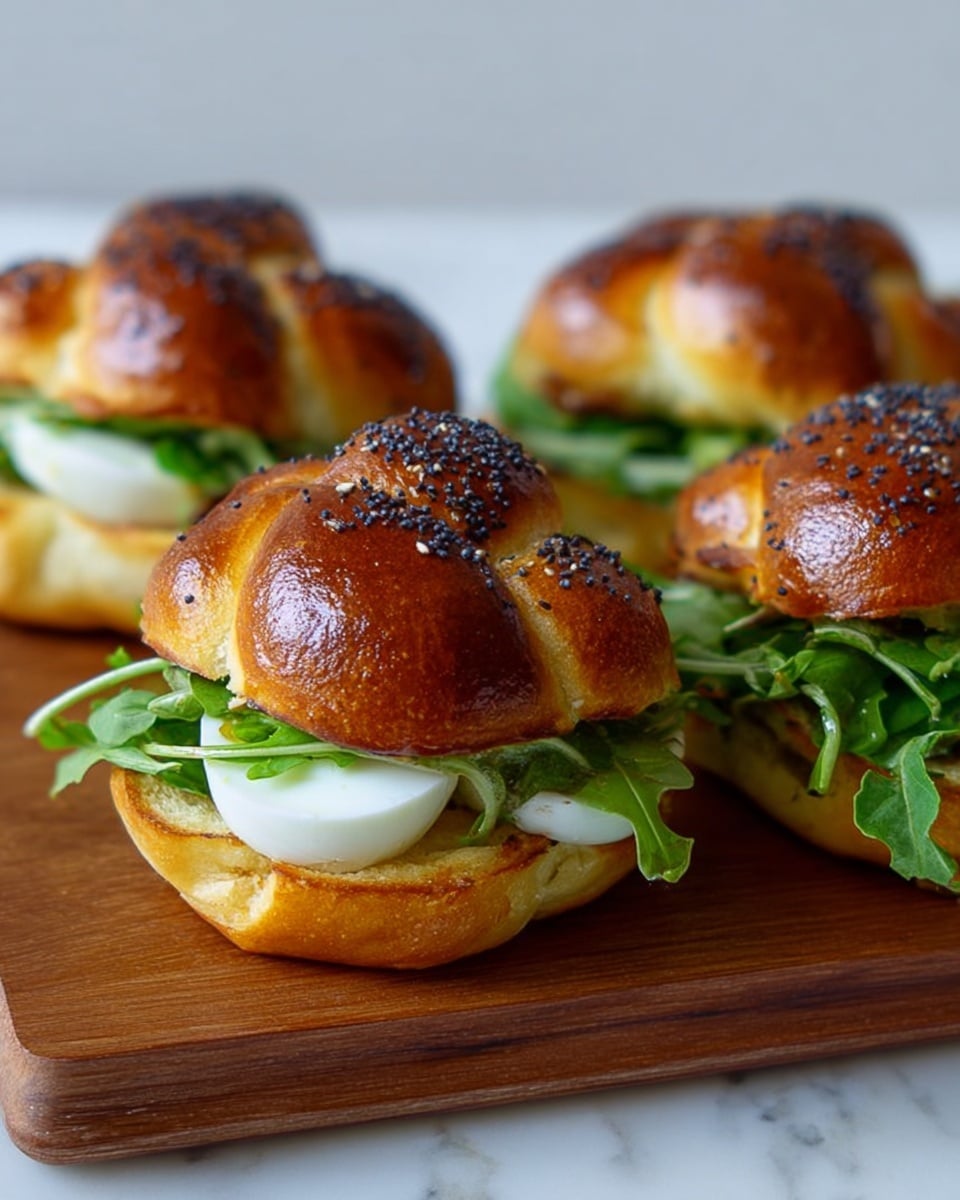 Sliced Egg Sandwich with Mustard and Arugula Recipe - Recipe Image
