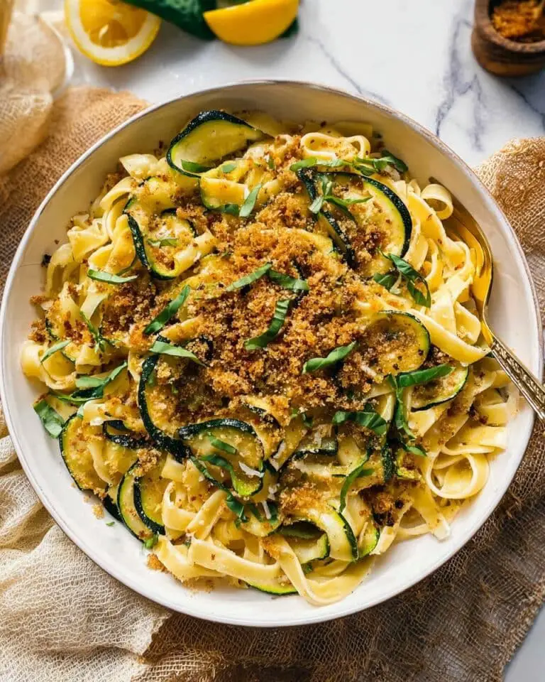 Lemon Zucchini Pasta with Garlic Chili Breadcrumbs Recipe
