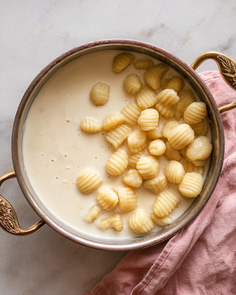A silver pan with two brown handles sits on a white marbled surface. Inside the pan, there is a mix of melted yellow butter and white flour spread unevenly. A shiny golden whisk rests inside the pan, partly touching the flour and butter mix, ready to be stirred. A pink cloth is under the pan, peeking out from the bottom edge. Photo taken with an iphone --ar 4:5 --v 7