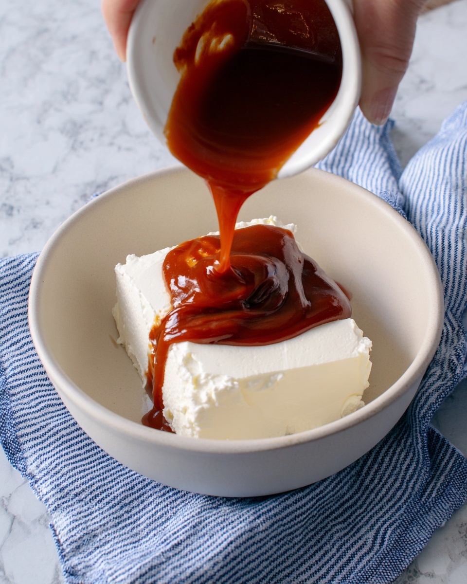 A white bowl filled with smooth tan batter that has a creamy texture and gentle swirls from mixing. A whisk with a wooden handle and silver wires rests inside the bowl, partially covered with the batter. Around the bowl, there is a blue and white striped cloth and two red apples on a white marbled surface. Nearby, there is a small white dish filled with whole pecans. The photo taken with an iphone --ar 4:5 --v 7