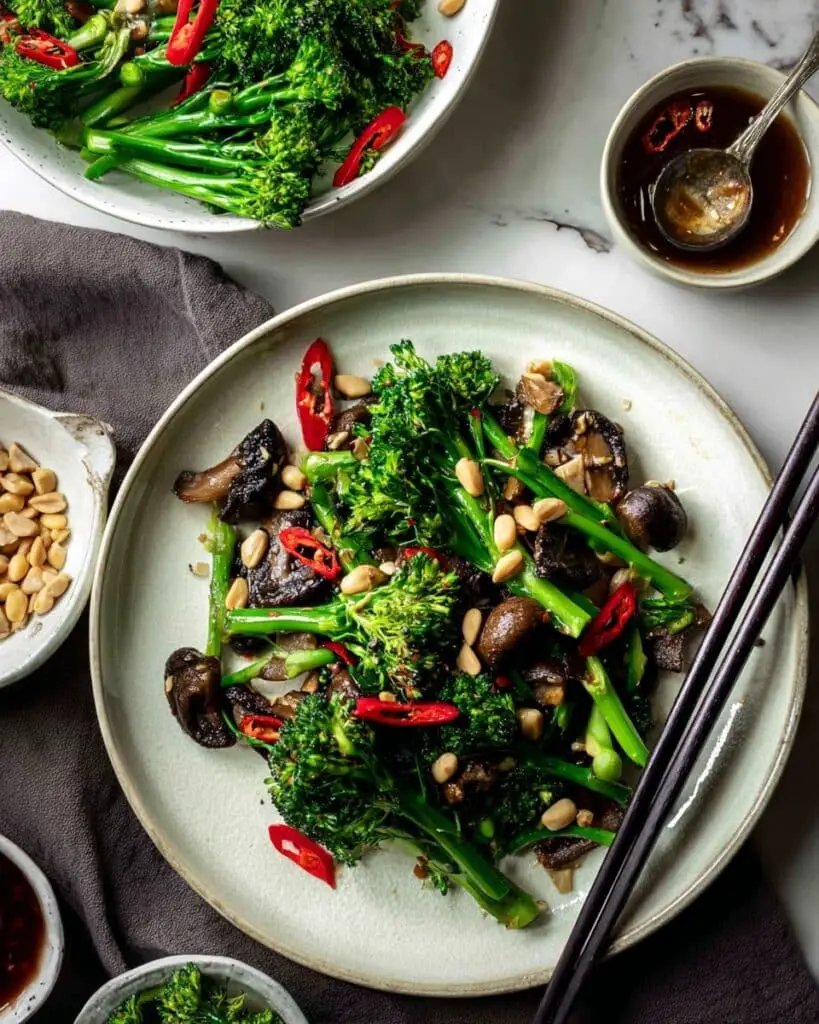 Broccolini Salad with Mushrooms and Ginger Sesame Dressing Recipe