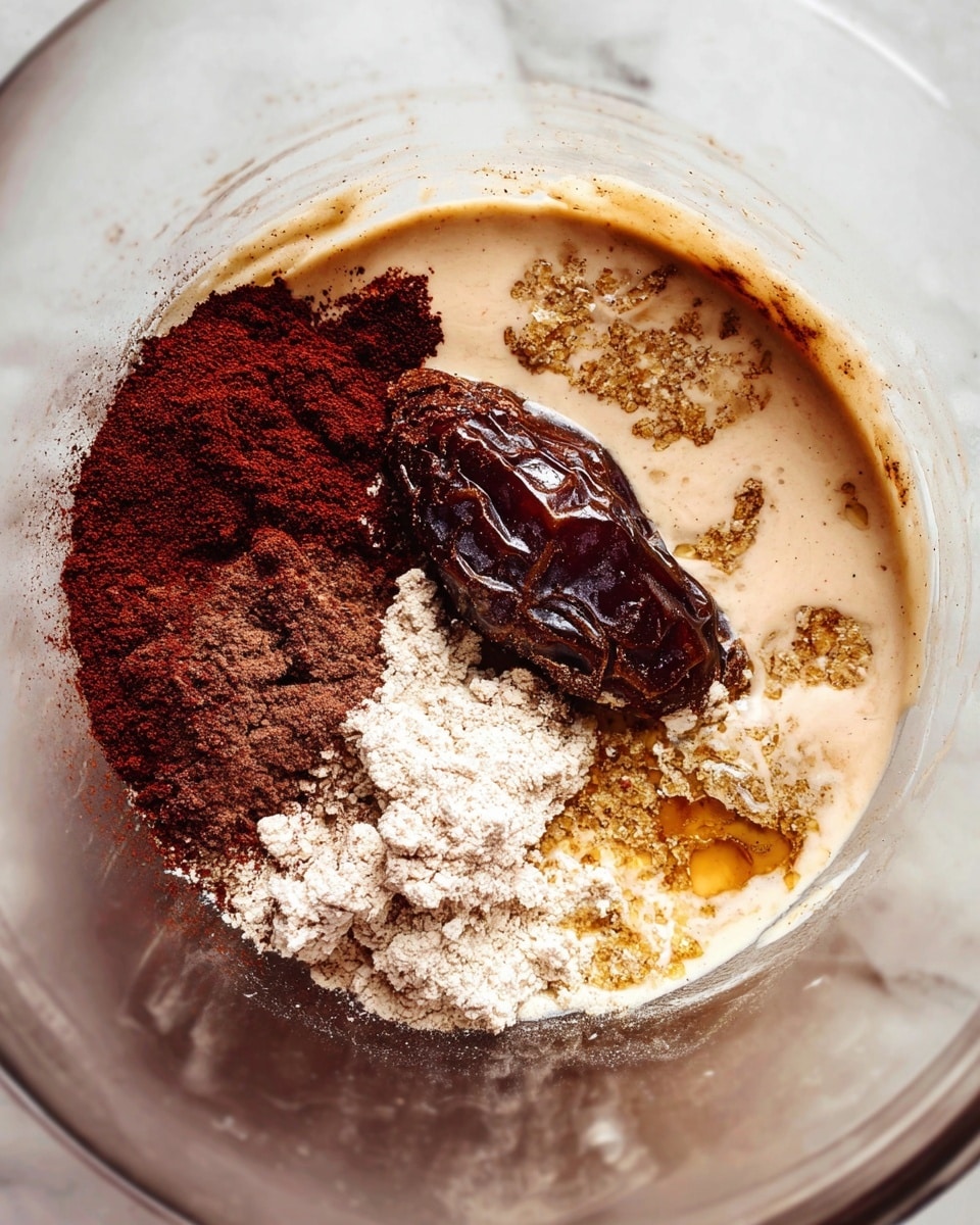 This image shows a large white ceramic mug with a textured pattern and a smooth beige base, filled with hot chocolate. The drink has a thick layer of whipped cream on top, covered with dark chocolate shavings. Some hot chocolate drips down the outside of the mug in thick streaks. A woman's hand is holding a wooden stirrer inside the mug. The mug sits on a white plate with a dark speckled pattern, which holds a small white bowl filled with cocoa powder. The background and surface beneath the plate have a white marbled texture with scattered cocoa powder and a white cloth nearby. Photo taken with an iphone --ar 4:5 --v 7