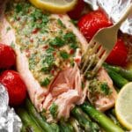 Oven Baked Salmon in Foil with Asparagus and Cherry Tomatoes Recipe