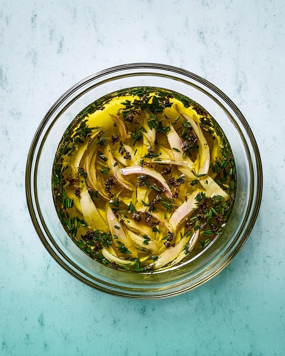 A white plate holds a salad made of bright green beans arranged in a slightly scattered layer, topped with thin slices of light purple onions and small pieces of white cheese with blue veins spread unevenly. Crispy, thin, curled brown shallots and small toasted almond slivers are sprinkled on top. There are also pale green leafy pieces that add texture and contrast. The whole dish sits on a white marbled surface. photo taken with an iphone --ar 4:5 --v 7