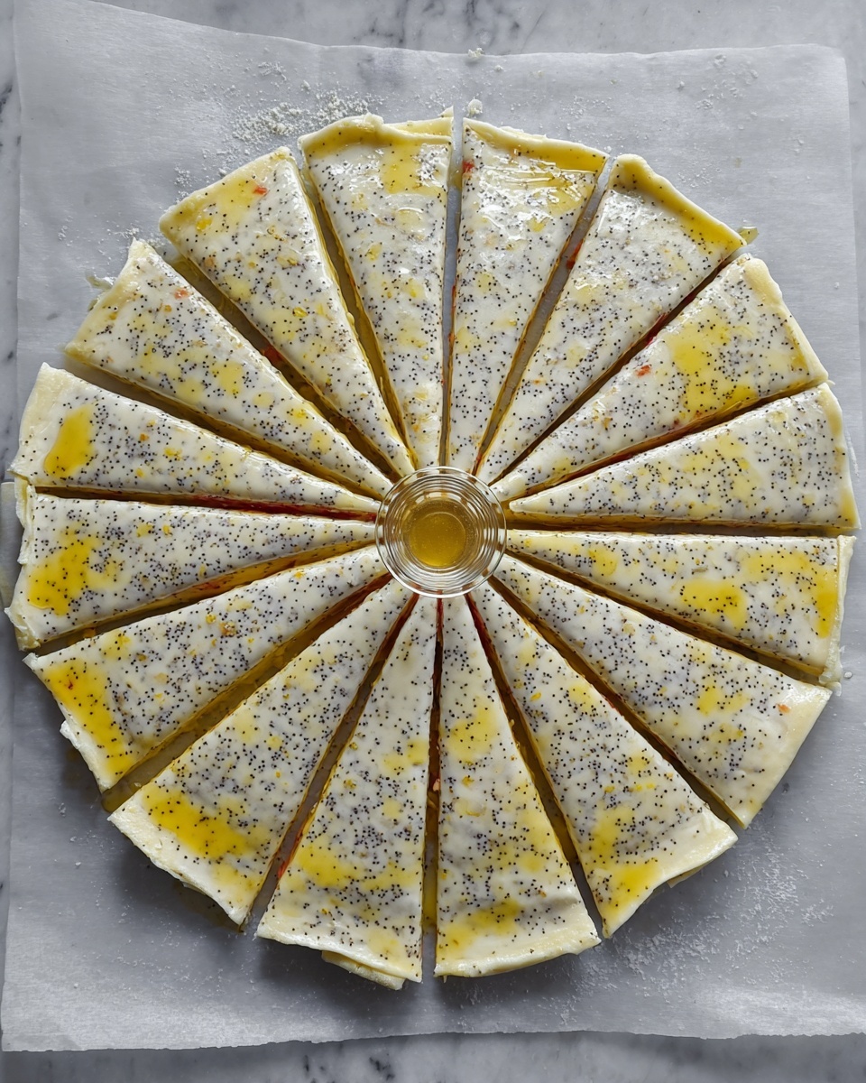 The image shows ingredients neatly arranged on a white marbled surface. In the center bottom, a white plate holds several thin, translucent slices of orange-pink smoked salmon layered loosely. To the top left of the plate, bright green chives lie in a straight bundle. Above the chives, two long sheets of pale yellow pastry are rolled up side by side. Near the center top, there is a white round container of cream cheese with a blue and red label. Next to it on the right, a small white bowl holds one brown egg and a small shallot side by side. Below that, another small white bowl contains dark poppy seeds. The wood texture of the board beneath all items is visible but softly changed to a white marbled texture. Photo taken with an iphone --ar 4:5 --v 7