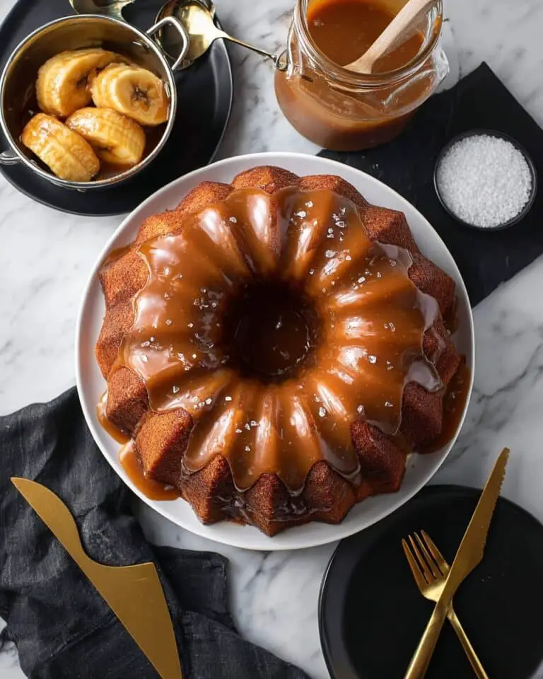Banana Rum Bundt Cake with Caramel Glaze Recipe