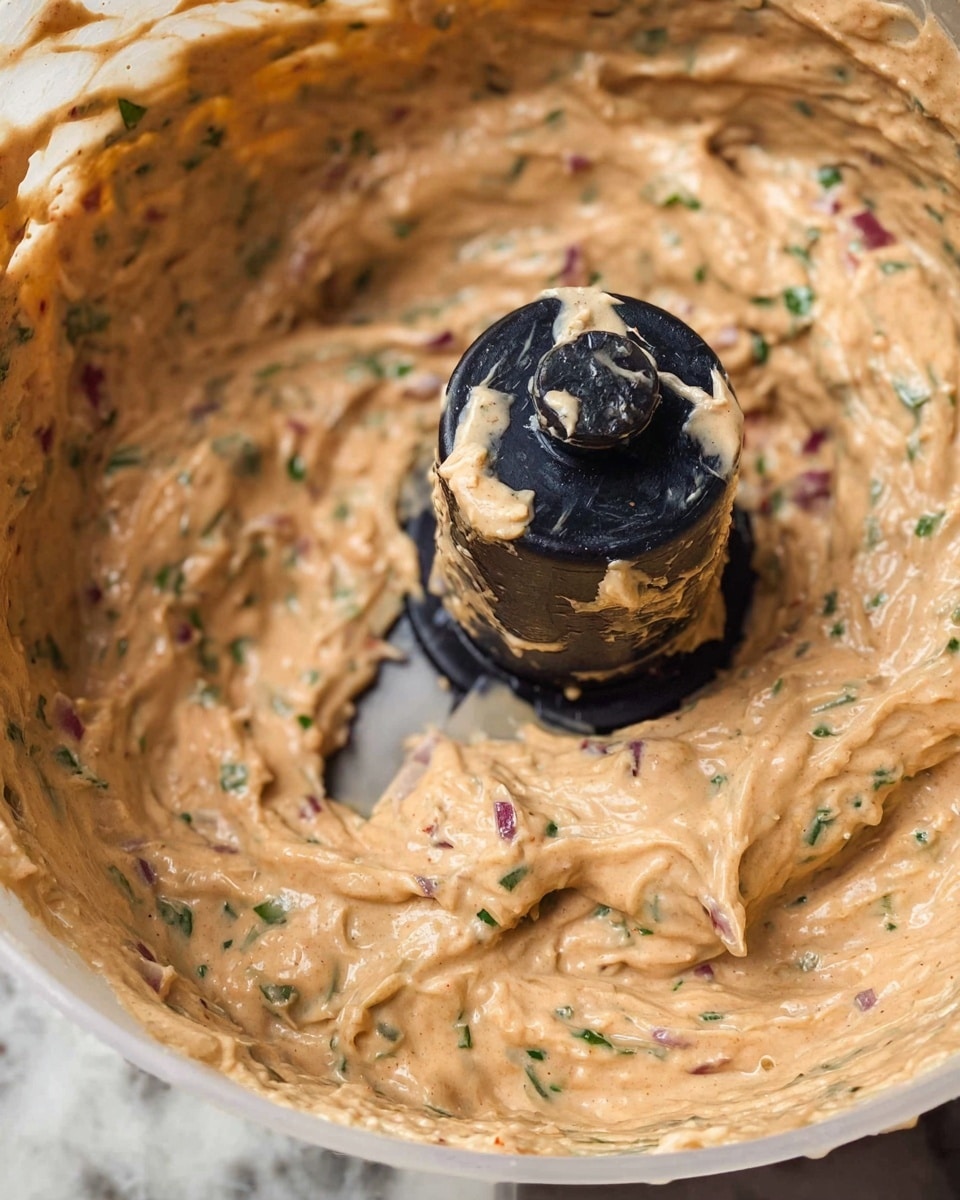 A white plate holds eight slices of golden toasted bread arranged in a circular pattern. In the center, a small white bowl is heaped with a creamy, orange spread mixed with small pieces of green herbs and red bits, giving it a textured look. Nearby, a jar filled with the same spread is placed on a white marbled surface. Above, another white plate has a thick layer of the orange spread on a piece of bread. A knife rests on the surface close by. Photo taken with an iphone --ar 4:5 --v 7