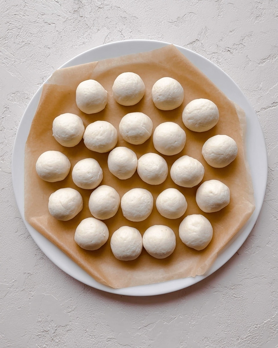 The image shows a white plate on a white marbled surface filled with small round balls. Each ball is coated with a light yellow crumb layer that looks crunchy and has small bits of green herbs scattered throughout. The balls are evenly spaced on the plate, and the texture appears rough and grainy, with some crumbs falling off slightly onto the plate. photo taken with an iphone --ar 4:5 --v 7