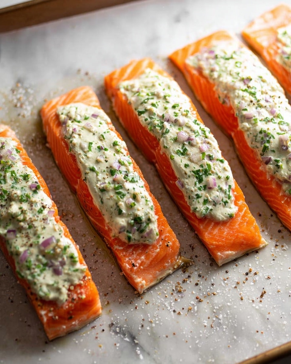 A thick, grilled salmon fillet with an orange color is topped with a chunky green herb sauce that has small pink bits mixed in, spreading evenly from one end to the other. To the right of the salmon is a pile of bright green broccoli florets, fresh and textured. Above the salmon and broccoli is a wedge of yellow lemon. The food is placed on a simple white plate, which rests on a gray and white striped cloth, all set on a white marbled surface. An old-looking silver fork lies on the left side of the plate, with its handle stretching toward the bottom of the image. Photo taken with an iphone --ar 4:5 --v 7