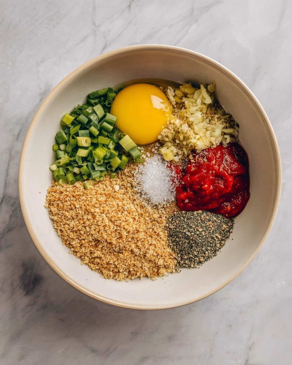 A white plate filled with about twenty round meatballs covered in a shiny red sauce, sprinkled with small green onion pieces on top. The meatballs have a browned texture with bits of green and white inside. A golden fork rests on the right side of the plate, partly under the meatballs. The plate sits on a white marbled surface with a gray striped cloth partially visible underneath. Around the plate, there are scattered green onion pieces and a small white bowl filled with chopped green onions nearby. Photo taken with an iphone --ar 4:5 --v 7