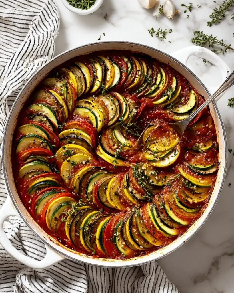 Delicious Ratatouille with Roasted Red Peppers and Herb Dressing Recipe