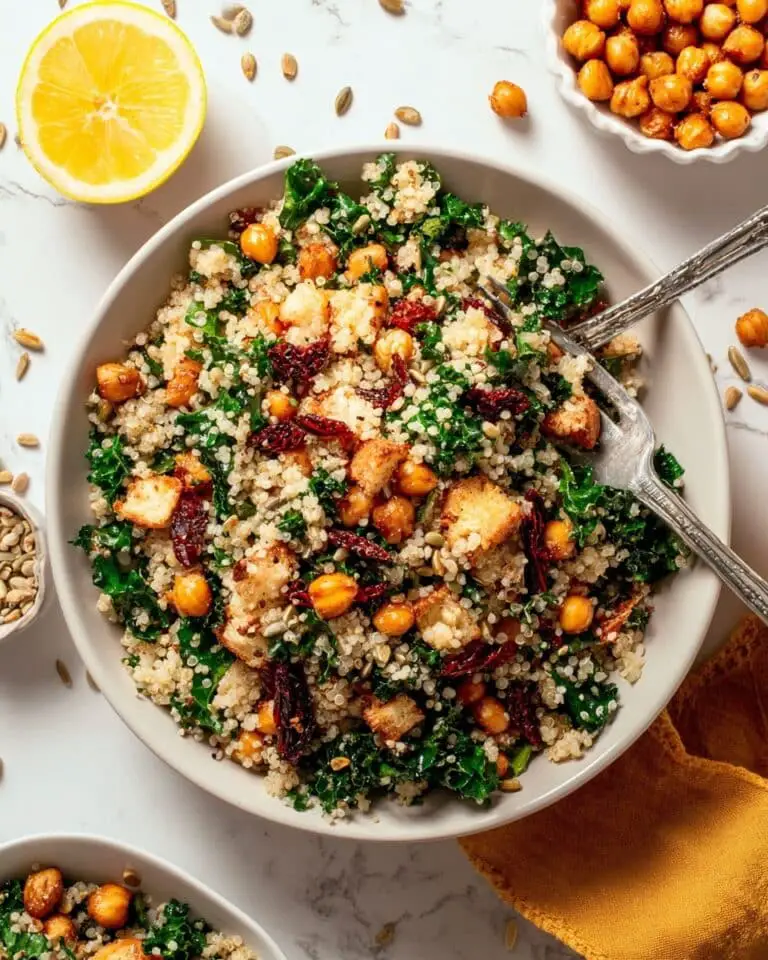 Lemony Quinoa Kale Salad with Crispy Chickpeas Recipe
