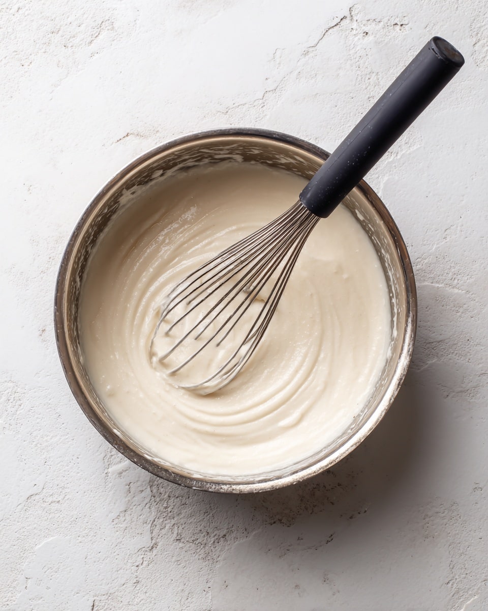 A close-up view of a large glass mixing bowl filled with smooth, light beige dough forming one thick layer. Inside the bowl, a silver metal dough hook is partially submerged, twisting and lifting the dough with soft, creamy texture. The mood is warm and focused on the dough inside the clear bowl, placed on a white marbled surface. Photo taken with an iphone --ar 4:5 --v 7