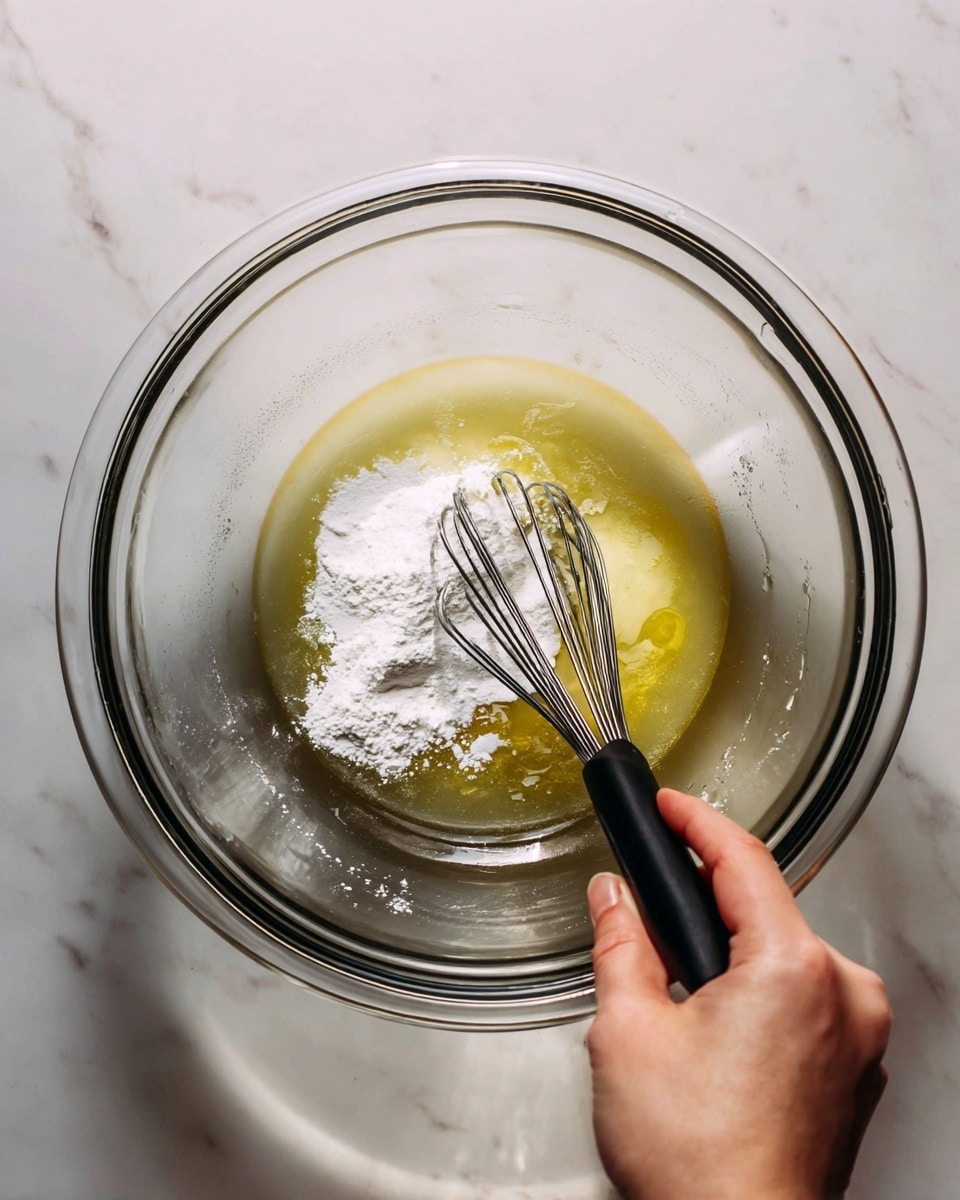 The image shows six lemon tarts with three visible layers: a golden-brown flaky crust as the base, a smooth bright yellow lemon filling in the middle, and a white toasted meringue swirl on top with light brown tips. Four tarts are placed on a round white plate lined with clear parchment paper, sitting on a wooden board, while two tarts are outside the plate, one on a white plate at the bottom right and one directly on a worn blue wooden surface. There are two slices of lemon on the wooden board near the tarts, a used wooden lemon juicer in the bottom center with some lemon juice spilled nearby, and a white pastry bag with silver nozzle on the left side. The whole setup is on a white marbled textured surface. photo taken with an iphone --ar 4:5 --v 7